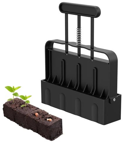 Manual Soil Block Maker, 4-Cell Seedling Starter Tool with Comfort Grip Handle, Black