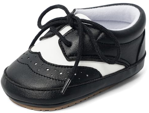 LACOFIA Scarpe Neonato Battesimo Maschio Scarpe Primi Passi Scarpe Cerimonia Eleganti Bambino Antiscivolo Nero 6-12 Mesi