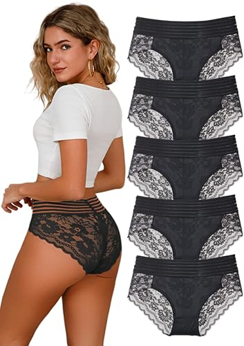 Hialegion Culotte Taille Haute Femme Dentelle Slip Femme sans Couture Invisible Respirant Emballage Noire L