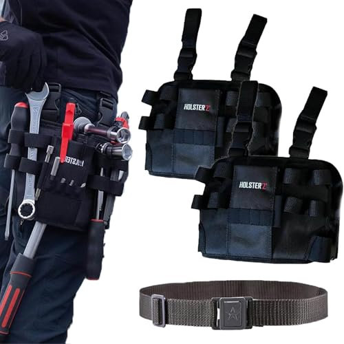 Holster Z 2.0 Tool Pouch, Multi-Tool Electrician Tools Pouch with Leg Tool Belt, Tactical Work Bag for Electrician, Repairman, HVAC Techs, Black with Belt Clip (Black *2 + Belt)