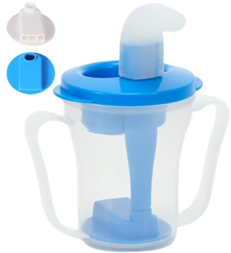 ESiiFuu Beakers for Elderly, Large Capacity Spill Proof Adult Sippy Cup, Clear Plastic Dysphagia Cups with Dual Handle and Lid for Elderly Disabled Kids, Wathet