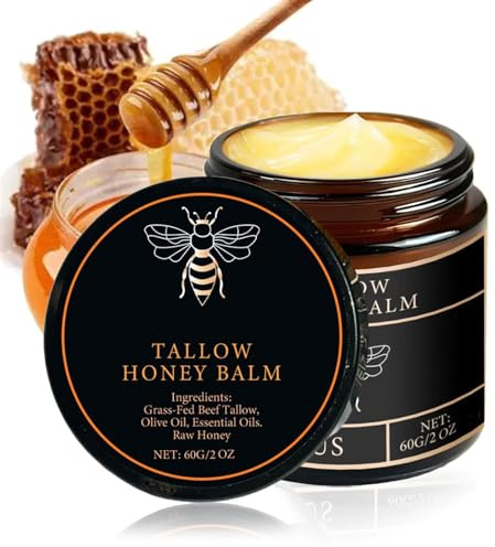 Organic Grass-Fed Beef Tallow Balm With Raw Honey, Moisturising Cream For Soft, Natural Honey & Beeswax Moisturizer, 100% Grass-Fed Beef Tallow, Deep Hydration & Nourishment, Oil-Free & Unscented (1)