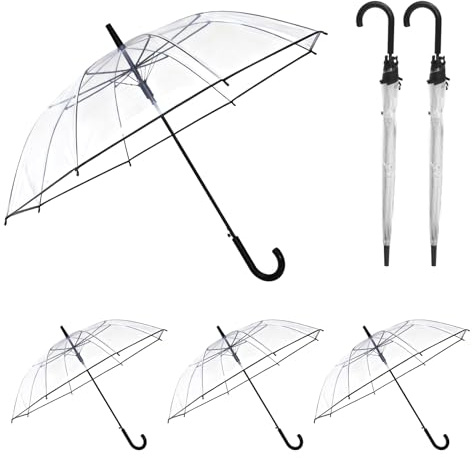 petour 6er-Set Durchsichtig Regenschirm Ø 100 cm, Regenschirm Transparent für eine Person, Umbrellas Transparent Automatik mit Ergonomischem Griff, für Fotoshooting, Tägliche Anwendung (Schwarz)