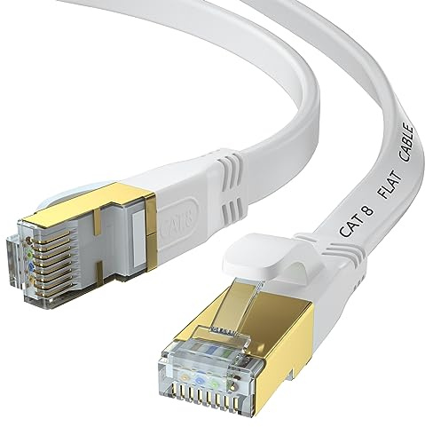 Cat 8 Ethernet Cable 2m,5m,10m,15m,20m,30m,50m, High Speed Network LAN Internet Cable,SFTP Gold Plated RJ45 40Gbps 2000Mhz Patch Cord, for Modem/Gaming,Faster Than Cat7/Cat6/Cat5 White (White, 2M)