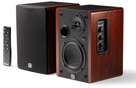 PreSonus Eris Accent BT Aktive kabellose Regallautsprecher – Bluetooth-Multimedia-Regallautsprecher für PC-Gaming, Computer, TV, Lautsprecherpaar (Holz)