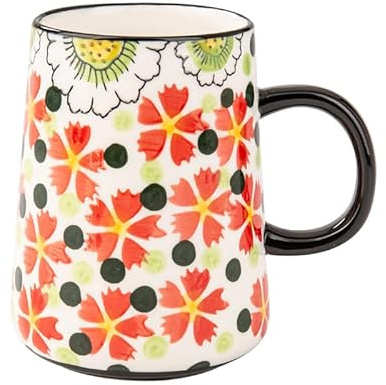 MACHUMA Vintage Floral Ceramic Tea and Coffee Cup, Microwave and Dishwasher Safe (460ML Red)