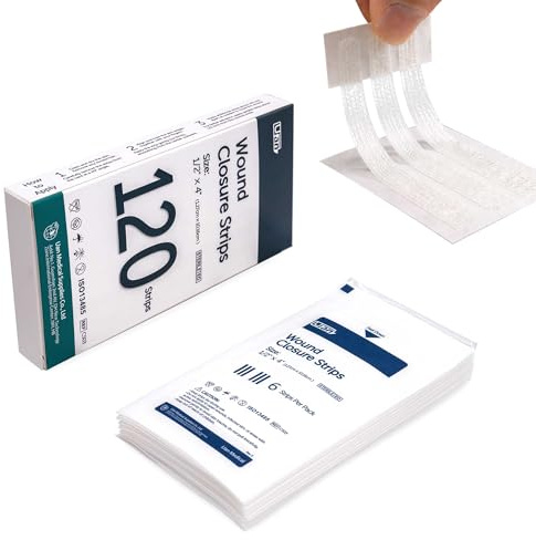 Sterile Wound Closure Strips, 12mm x 100mm, 20 Packs (2 Sheets per Pack, 3 Strips per Sheet), Breathable & Hypoallergenic, for Small Cuts, Post-Suture Care & First Aid, 120 Strips Total