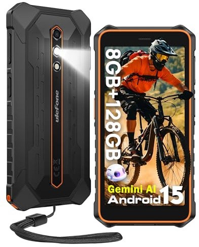 Ulefone Rugking 2 Pro Telephone Portable Incassable Android15, 5.45'' Corning Glas Téléphone Incassable Petit 8Go+128Go/TF-2To, Octa-Core 4550mAh, Caméra 13MP, AI Smartphone IP69K/NFC/Face ID
