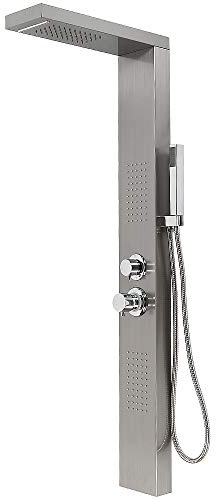 MUL-BOUTIQUE Duschsäule mit Thermostat-Mischbatterie, Regenduschsystem aus Edelstahl mit Handbrause, für Badezimmer/Hotel, 15 x 47 x 130 cm (gebürsteter Edelstahl)