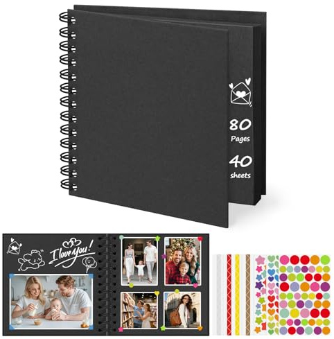 flintronic Album Fotografico Fai-da-te, Album Fotografici con 40 Pagine Nere, 3 Angoli per Foto, 3 Adesivi, Viaggio Fai da Te/diario di Coppia/Albums di Nozze Anniversario (6,7in)