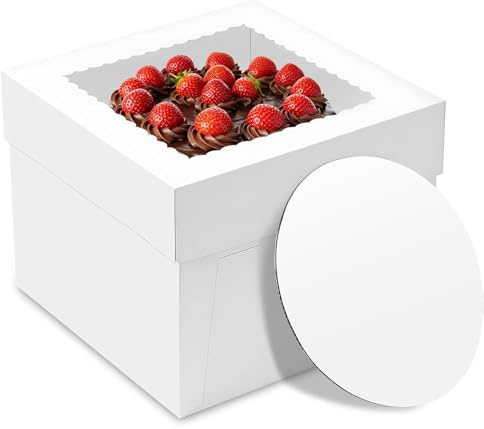 warmhut 10er-Pack Tortenkartons 30x30x20 cm, Kuchenbox,Tortentransportbox, Große weiße Tortenschachtel mit Fenstern, Kuchen, Cupcakes, Gebäck (12x12x8inch - 10Stk)