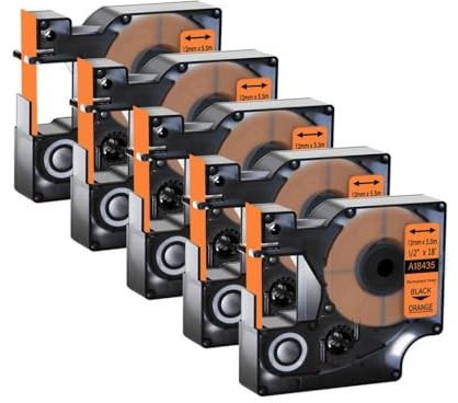 JCxYGAP 5pk Industrial Ind Etiquetas A18443 18444 18445 La Cinta de Etiqueta Blanca sobre Blanca y Amarilla Funciona con 1000 4200 Impresora Compatible con Cinta de Etiqueta(5PK Black on Orange)
