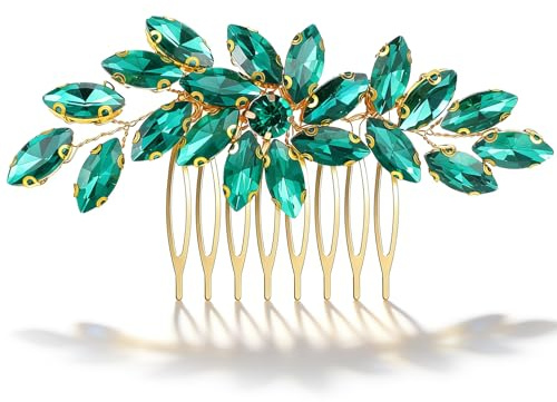 Ymapinc Grön vintage strass hårkam för kvinnor - glänsande kristall bröllop huvudbonad & speciella tillfällen present till mamma och brudar