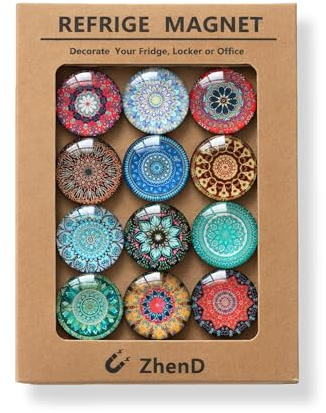 12 Pack Cute Mandala Refrigerator Magnets – Mini Fun Unique Design Fridge Magnets for Decoration, Perfect for Office, Kitchen, Classroom, Whiteboard, Lockers & More