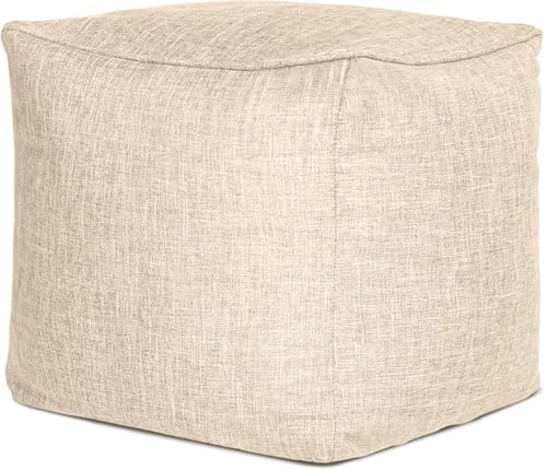 Green Bean Sitzsack-Hocker Home Linen Cube eckig 40x40x40cm mit EPS-Perlen Füllung - Fußhocker Sitz-Pouf für Sitzsäcke - Bodenkissen für Kinder und Erwachsene - Sitzkissen Sitzhocker Sand