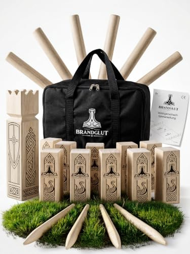 Kubb Wikinger Wurfspiel mit Tragetasche [Brandgravur] aus Gummibaumholz Rasenschach Schweden Schach Holz Spiel Premium | für Erwachsene & Kinder
