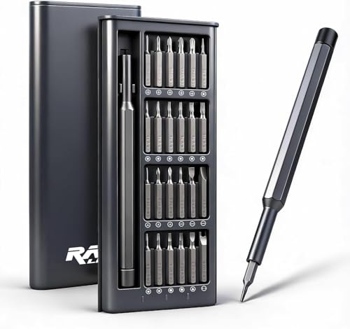 RAW LOCK® 24-in-1 Precision Screwdriver Set, Magnetic Mini Screwdriver Kit for Phone, Laptop, PC, Watch & Electronics Repair, Premium Alloy Handle with Magnetic Storage Case