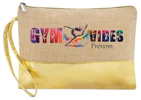 Trousse manique Maquillage en Jute Dore avec Motif Gym Vibes personnalisee