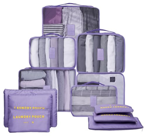 Lot de 12 cubes d'emballage - Organiseur de valises - Accessoires de voyage - Ensemble de sacs à vêtements - Cube de rangement pour cosmétiques - Violet