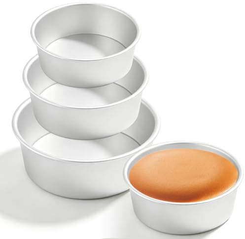 3er Set Kuchenform Rund: 4/6/8 Zoll Rund Backformen für Kuchen, Hochwertige Backform aus Eloxiertem Aluminium mit Abnehmbarem Boden, Backform Rund, Kuchenform Set für Kuchen und Torten, Silber