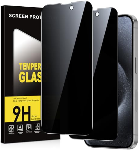 Xiltlly Schutzfolie für iPhone 15 Pro für Panzerglas Sichtschutz,9H Härte Privacy Displayschutz Schutzglas,Privatsphäre Anti-Spy Bläschenfrei Kratzfest Blickschutz Folie,2 Stück