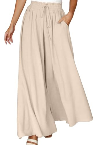 Pantalon Large Femme Fluide Été Taille Elastique Haute Pantalons Jupe Culotte Chic Et Elegant Décontracté Léger À Jambes Larges avec Poches pour Bureau Et Travail