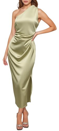 Damtemperament Slim Fit One Shoulder Style Slit Sexig Satin Klänning