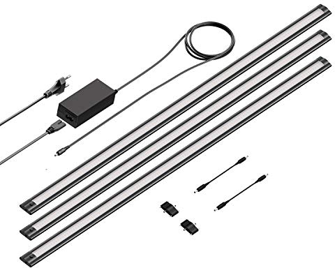 ledscom.de LED Unterbau-Leuchte SIRIS schwarz matt, flach, 90cm, je 1044lm, weiß 3er Set