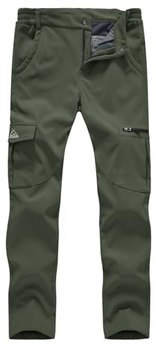 donhobo Womens Waterproof Windproof Fleece Lined Trousers Outdoor Walking Hiking Climbing Pants with Multi-Pocket with Multi-Pocket Green M