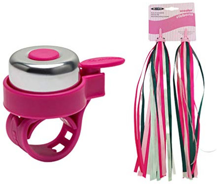NUOBESTY 2stücke Mädchen Fahrradgriffe Mit Bunten Wimpeln Und Klingel-Set Für Roller Und Fahrräder Pinker Streamer Und Roter Glocke Fahrradaccessoires Für Mädchen