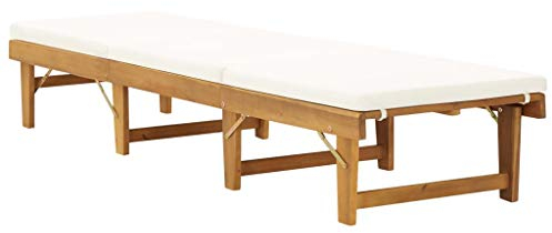 Tidyard Klappbare Sonnenliege Relaxliege 200 x 61 x 30/55,5/70/86 cm MIt Sitzauflage,Gartenliege Liegestuhl Garten Lounge,Rückenlehne 4 verschiedenen Höhen verstellt,Akazie Massivholz