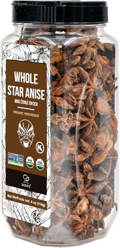 Soeos Organic Star Anise, Whole Star Anise 4 oz (114g), Chinese Star Anise Pods, Star Anise Organic Whole, Non-GMO Verified, Dried Star Anise for Beverages, Cooking, Baking