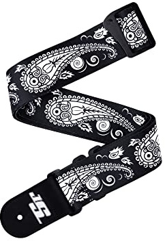D'Addario Gitarrband, Joe Satriani – Svivel-design – Svart Paisley – 50 mm bred tubulär nylon, justerbar från 35 till 59,5, gitarrtillbehör
