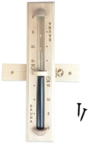 SudoreWell® Sauna Sanduhr Premium 15 Minuten aus Kiefernholz mit Bügel und schwarzem Sand
