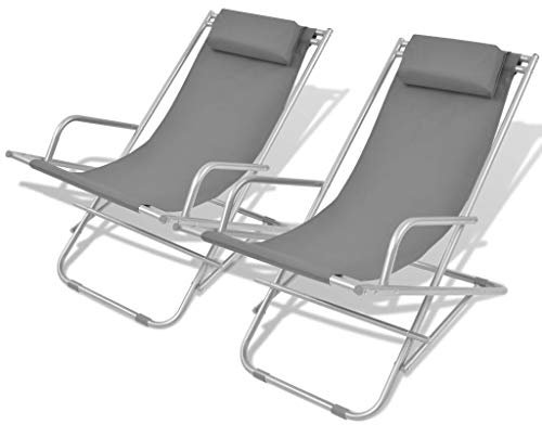 CHAHO Sonnenliegen Liegestuhl,Relaxliege Klappstuhl Gartenliege Klappbar, LiegeStühle 2 STK. Stahl Grau