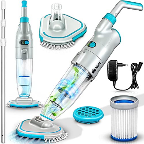 tillvex Poolsauger mit Akku | Pool Bodensauger Teleskopstange elektrisch | Poolreiniger mit Filter & 2-Geschwindigkeits-System | Handsauger Reinigungsset kabellos (Bis zu 15 m³, 3,60 m Teleskopstange)