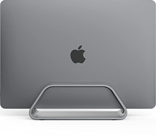 HumanCentric Vertical Laptop Stand Compatible With MacBook Pro and MacBook Air, Holder for Personal Computer Desk Stand, Aluminium, Exchangeable Inserts to Fit Different Device Models, Space Grey