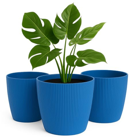 Home Garden Ornaments Maceteros Decorativos Interior - Macetas Decorativas Interior Juego de 3 - Rayas Macetas Pequeñas - Decorativa Maceta Pequeña (Diámetro: 13.5cm, Color: Azul Marino)