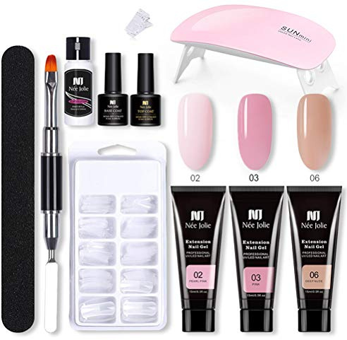 Gel Ricostruzione Unghie Kit, Kit Unghie Gel con Lampada UV + 3 Colori 15ml Kit Gel Estensione Unghie + Base e Top Coat + 100 Unghie Finte, Kit Manicure Nail Art