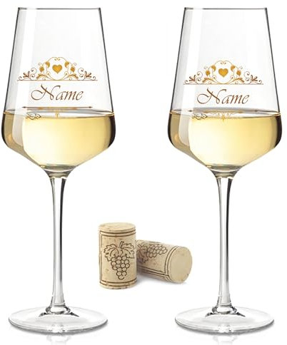 GRAVURZEILE Copa de vino Leonardo con impresión UV – Vintage Wedding – Personalizado con nombre – Regalo para boda, compromiso y aniversario para novios – Color Puccini UV