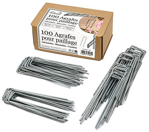 Lot 100 agrafes Acier Galvanisé Crantées Ø4mm Longueur 20cm Largeur 5cm - Agrafes Paillage, Fixation grillage et filets