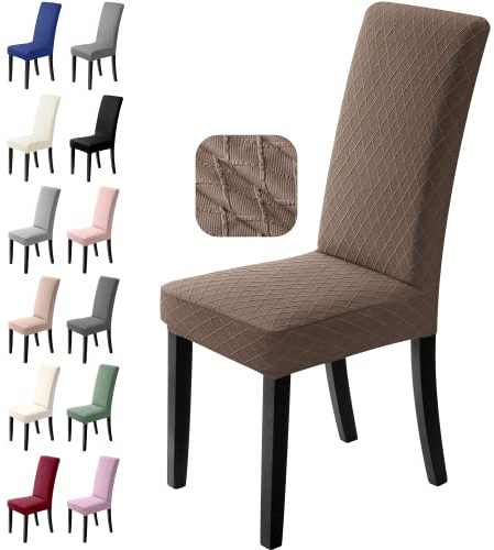 BalladHome Stuhlhussen 6er Set Stretch Stuhlbezug Stuhlüberzug Esszimmerstühle Bezug Universale Elastische Hussen waschbar Abnehmba für Hotel, Bankett, Büro, Partys Deko (6 Stück, Braun)-L