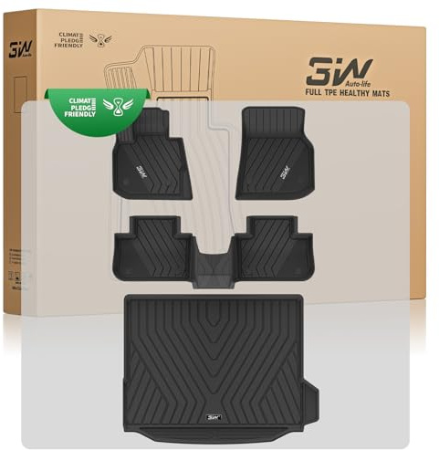 3W 2018-2024 BMW X3 Floor Mats & Cargo Liner, All Weather TPE BMW X3 Accessories Custom Fit for X3 G01 30i M40i X3M Car Mats (Only for car Without Spare tire) (Don't Fit X3 30e), 6PCS