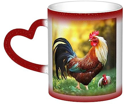 NOGRAX Kaffeetassen Schöne Hahn Henne Gedruckt Personalisierte Wärmewechsel Tasse Magische Hitzeempfindliche Tasse Keramik Tolle Tasse Geschenk