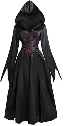 NSPSTT Disfraz de bruja para mujer, vestido medieval con capucha para Halloween, disfraz de vampiro, disfraz de Halloween para adultos, talla L
