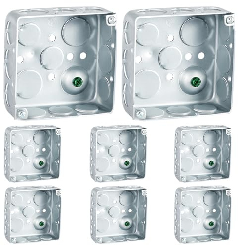 Copkim 8 Pcs 4 x 4 Inch Metal Electrical Junction Box, 1-1/2 Inch Deep Square Electrical Box Silver Galvanized Steel Drawn Construction(Classic)