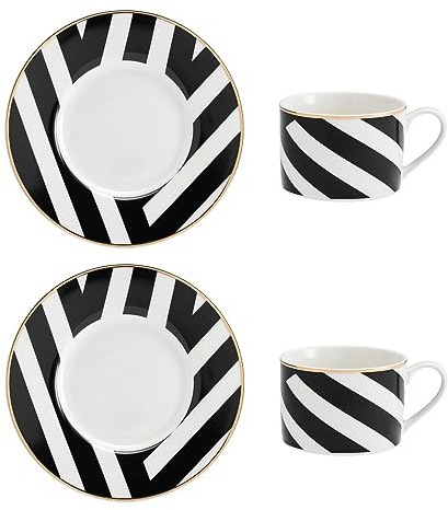 MIKASA Luxe Deco 2pc Fine China Tea Cup & Saucer Set - Geo Pattern, 250ml, Gift Boxed