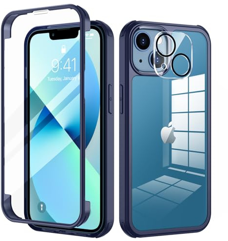 seacosmo Funda para iPhone 13 Mini con Protector de Pantalla, Azul Marino | Carcasa Antigolpes con Cristal Templado [9H HD], Protector Cámara, Protección 360° Doble Cara, Integral