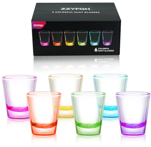 ZZYFGH 6 Pack Shot Glasses Set,1.5 oz Colorful Shot Glass with Heavy Base,Shot Glass for Vodka, Whiskey, Tequila, Espressos, Spirits & Liquors