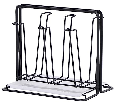 Cup Drying Rack, Glass Bottle Mug Cup Holder Metal Dish Drainer Drying Rack Mugs Storage Rack Countertop Drainer Coffee Bottles Stand with Drip Tray for 6 Cups